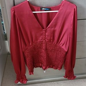 Red Satin Stretch Blouse